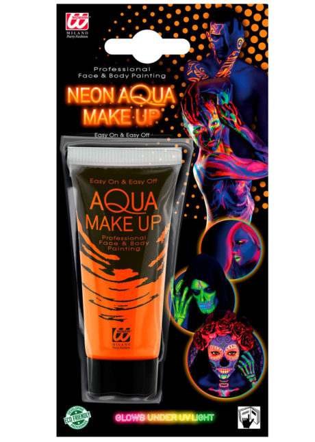 maquillage fluo, peinture fluo orange, peinture pour le corps fluo, Peinture Orange Intense, Fluo, Corps et Visage