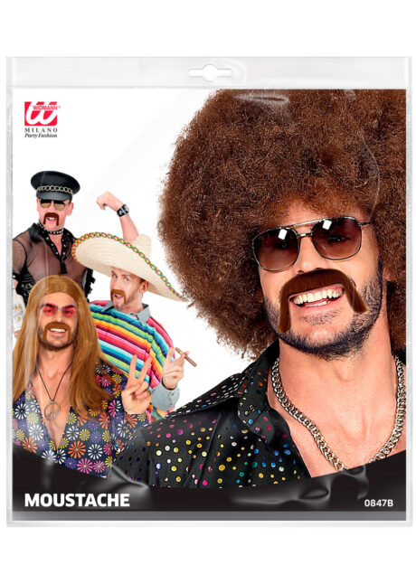 fausses moustaches, postiches, moustaches, pack de moustaches, moustaches disco, Moustache 70s, Châtain ou Blonde