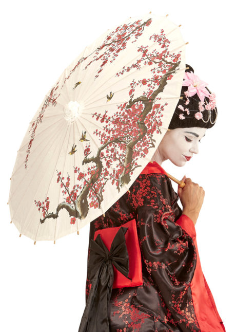 ombrelle chinoise, ombrelle japonaise, ombrelle déguisement, accessoire déguisement asiatique, accessoire geisha déguisement, accessoire déguisement chinoise, Ombrelle Japonaise en Papier de riz, Blanche