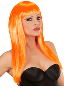 perruque orange femme, perruque cheveux longs oranges, perruque orange à frange, perruque femme, saint patrick, Perruque Vogue, Orange