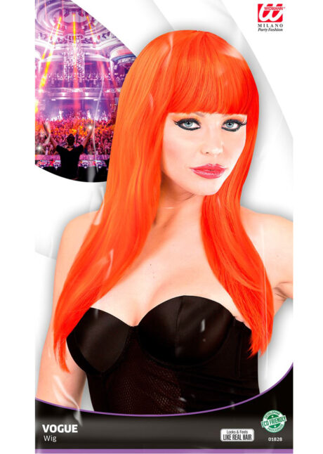 perruque orange femme, perruque cheveux longs oranges, perruque orange à frange, perruque femme, saint patrick, Perruque Vogue, Orange