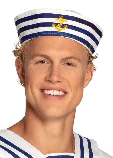 bob de marin, béret de marin, chapeau de marin, bob de la marine, chapeaux marins paris, Bob Marin, Rayures Bleues et Ancre Brodée