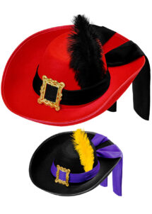 chapeau mousquetaire, chapeau Cyrano de bergerac, chapeau mousquetaire plume, Chapeau de Mousquetaire, Rouge ou Noir