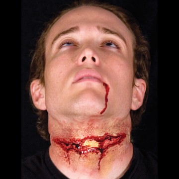 maquillage halloween, fausses blessures halloween, blessures réalistes halloween, maquillage halloween réaliste, blessures halloween réalistes, fausses blessures halloween, effets spéciaux maquillage halloween, blessures cinema secret, maquillage blessure halloween, blessure trachée ouverte, gorge tranchée, halloween Blessure Cinema Secrets®, FX, Gorge Trachée Ouverte