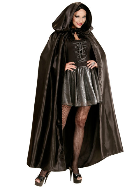 Cape Noire À Large Capuche, Satin, F - Aux Feux De La Fête - Paris