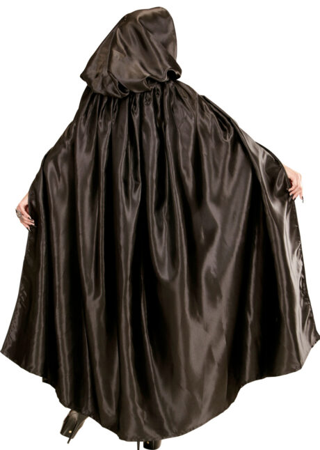cape noire capuche, cape noire venise, cape vénitienne, cape noire halloween, Cape Noire à Large Capuche, Satinée
