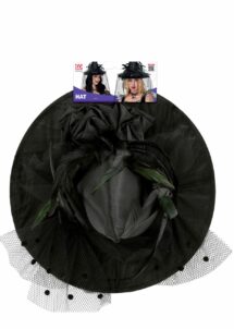 chapeau de sorcière décoré, chapeau de sorcière femme, chapeau de sorcière plumes, Chapeau de Sorcière à Plumes et Voilette