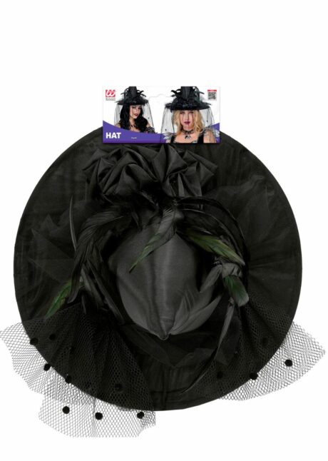 chapeau de sorcière décoré, chapeau de sorcière femme, chapeau de sorcière plumes, Chapeau de Sorcière à Plumes et Voilette