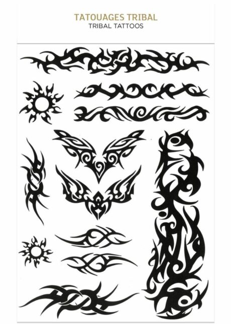 faux tatouages, tatouage tribal, faux tatouage maori, tatouages éphémères tribal, Faux Tatouages Tribal – Planche de Motifs Variés