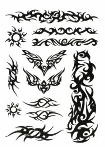 faux tatouages, tatouage tribal, faux tatouage maori, tatouages éphémères tribal, Faux Tatouages Tribal – Planche de Motifs Variés
