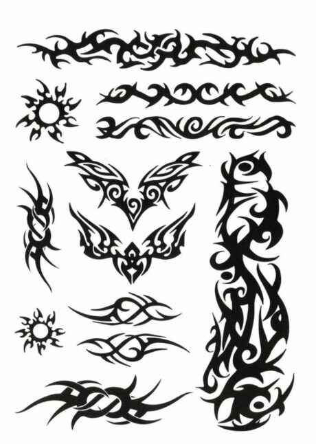 faux tatouages, tatouage tribal, faux tatouage maori, tatouages éphémères tribal, Faux Tatouages Tribal – Planche de Motifs Variés