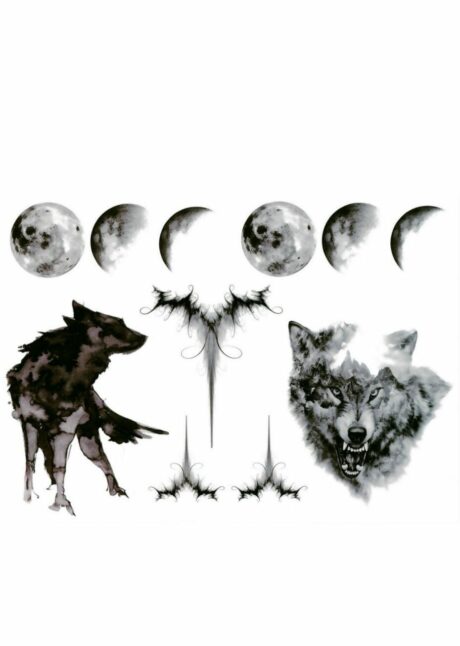 faux tatouages loup, faux tatouages Halloween, tatouage temporaire loup, Faux Tatouages Loup et Pleine Lune