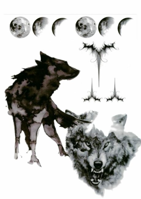 faux tatouages loup, faux tatouages Halloween, tatouage temporaire loup, Faux Tatouages Loup et Pleine Lune