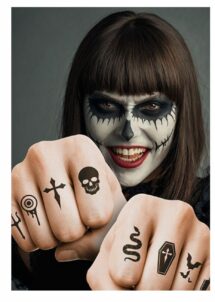 faux tatouages halloween, mini tatouages, mini tatouages éphémères, Mini Faux Tatouages Halloween pour les Doigts
