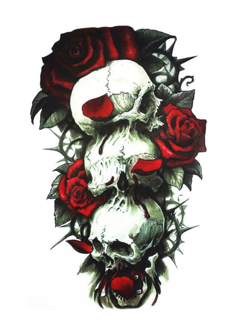 faux tatouages, tatouages temporaires, tatouages têtes de morts, tatouages halloween, Faux Tatouages, Têtes de Mort et Roses