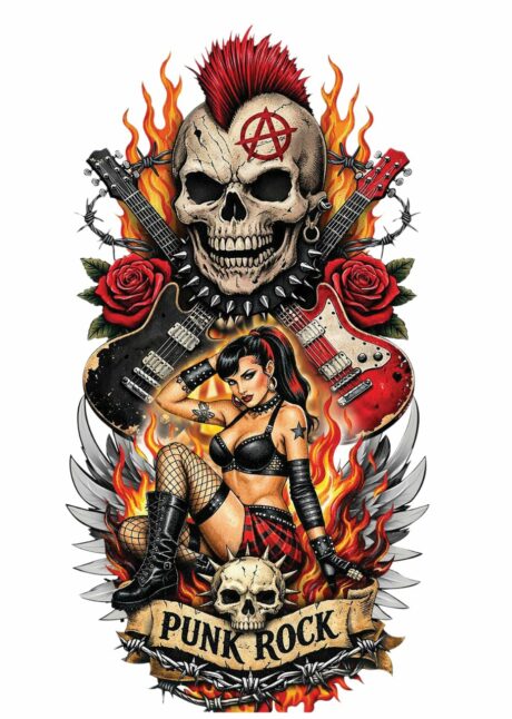 faux tatouage punk, faux tatouage couleur, faux tatouage rock, Faux Tatouage Punk Rock en Couleur