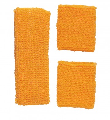 bandeau et bracelets années 80, bandeau sport disco, accessoire fluo, accessoire déguisement, accessoires années 80, accessoire déguisement, accessoire véronique et davina Kit Années 80, Bandeau et Poignets, Orange Fluo