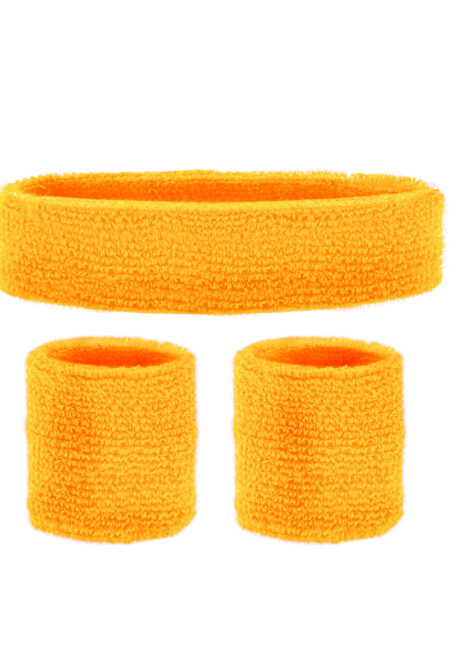 bandeau et poignets fluos, déguisement disco accessoire, bandeau et bracelets années 80, bandeau sport disco, accessoire fluo,, Kit Années 80, Bandeau et Poignets, Orange Fluo