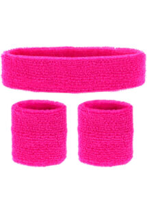 bandeau et poignets fluos, déguisement disco accessoire, bandeau et bracelets années 80, bandeau sport disco, accessoire fluo,, Kit Années 80, Bandeau et Poignets, Rose Fluo