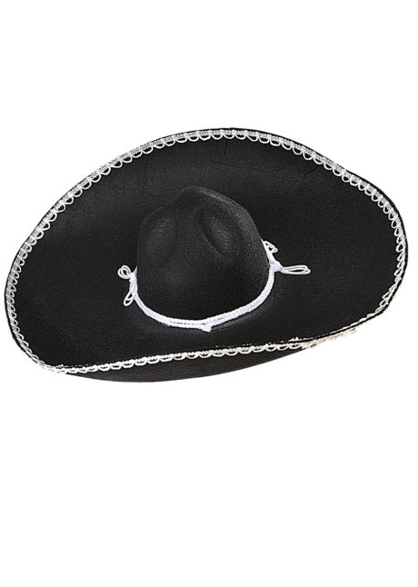 sombrero mexicain noir, sombreros, chapeaux sombreros, chapeaux paris, sombreros mexicains, déguisement de mexicain, accessoire mexicain, Sombrero Mexicain, Noir Bordé de Blanc