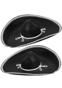 sombrero mexicain noir et blanc, sombrero mariachi, sombrero, Sombrero Mexicain, Noir Bordé de Blanc, Style Mariachi