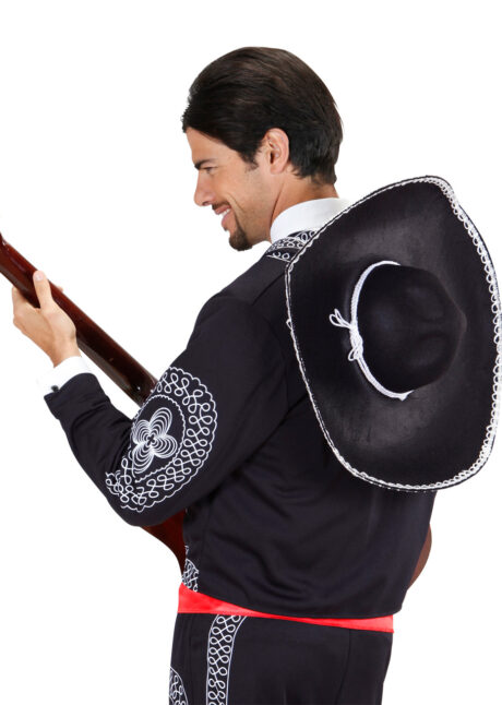 sombrero mexicain noir et blanc, sombrero mariachi, sombrero, Sombrero Mexicain, Noir Bordé de Blanc, Style Mariachi