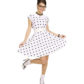 déguisement années 50, robe années 50 déguisement, costume années 50 femme, costume années 60 femme, déguisement années 60 femme, robe à pois déguisement femme, déguisement rock femme, déguisement sixties femme Déguisement Années 50 Blanc