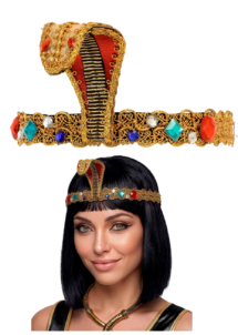 bandeau égyptien, bandeau cléopatre, accessoire cleopatre, Bandeau Égyptien, Cobra Doré et Pierres de Couleur