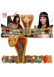bandeau égyptien, bandeau cléopatre, accessoire cleopatre, Bandeau Égyptien, Cobra Doré et Pierres de Couleur