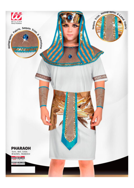 déguisement pharaon enfant, costume pharaon garçon, déguisement égyptien enfant, Déguisement de Pharaon, Blanc et Doré, Garçon