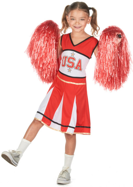 pompom girl enfant, déguisement fille, déguisements enfants, déguisement cheerleader fille, Déguisement de Pom Pom Girl Rouge et Blanc, Fille