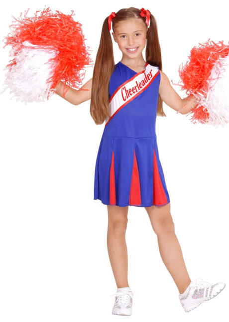 DEGUISEMENT-POMPOM-GIRL-FILLE-03075, Déguisement de Pom Pom Girl, Bleu et Rouge, Fille