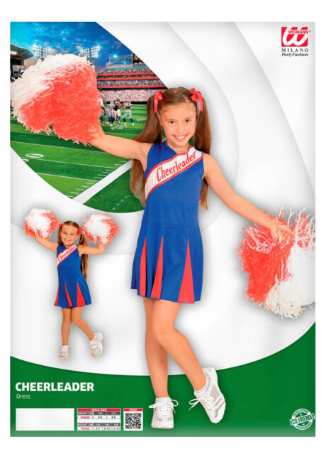 déguisement pompom girl enfant, déguisement de cheerleader fille, déguisements filles, déguisements enfants, Déguisement de Pom Pom Girl, Bleu et Rouge, Fille