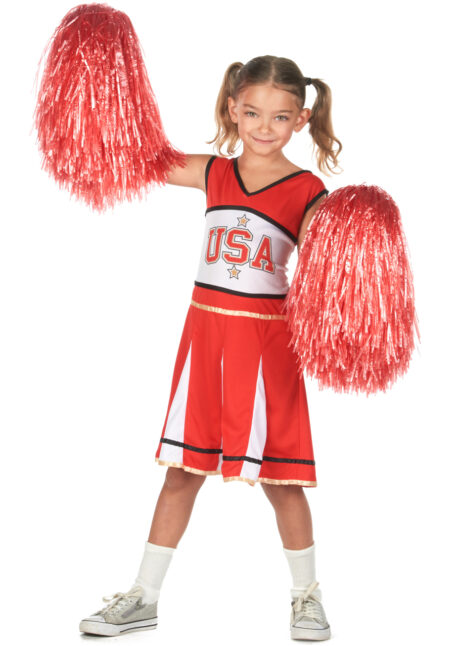 pompom girl enfant, déguisement fille, déguisements enfants, déguisement cheerleader fille, Déguisement de Pom Pom Girl Rouge et Blanc, Fille