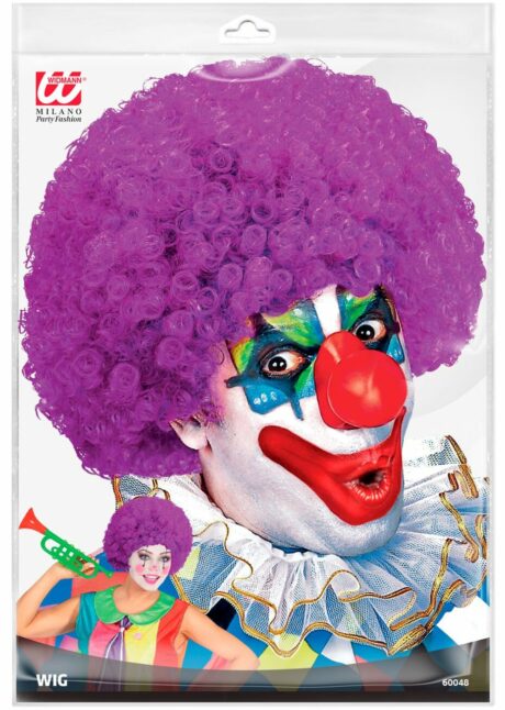 perruque de clown violette, perruque clown adulte, perruque de clown, Perruque de Clown Violette – Cheveux Frisés