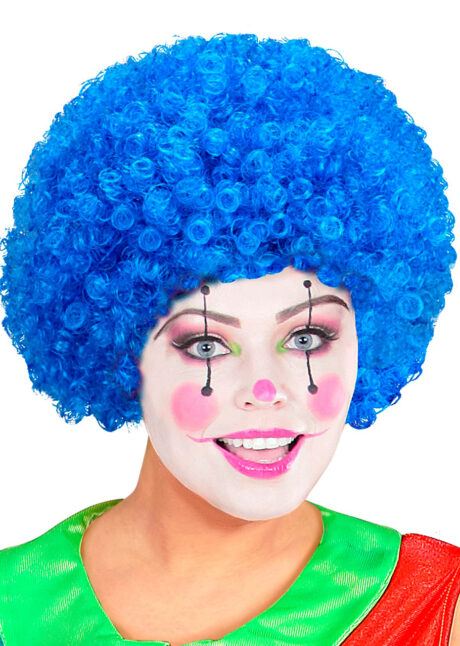 perruque de clown bleue, perruque clown, perruque frisée afro bleu, Perruque de Clown Bleue