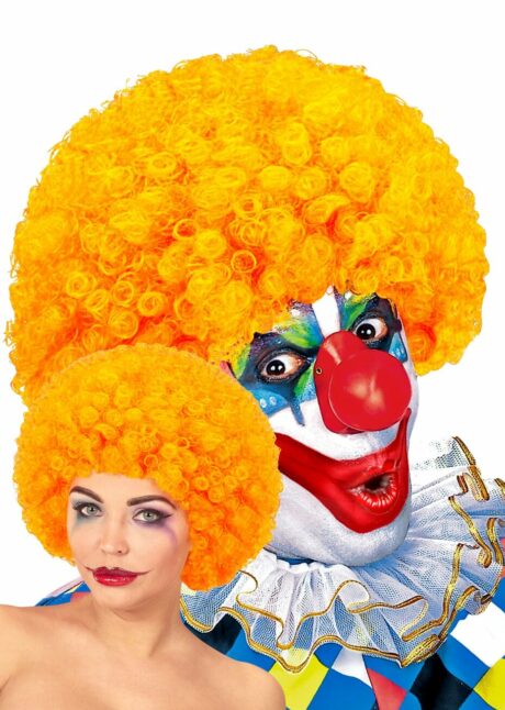 perruque de clown orange, perruque clown homme, perruque clown femme, Perruque de Clown Orange – Cheveux Frisés