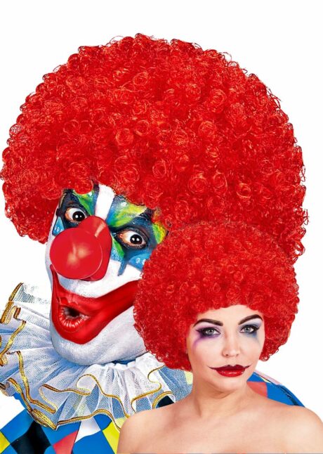 perruque de clown rouge, perruque clown homme, perruque clown femme, Perruque de Clown Rouge – Cheveux Frisés