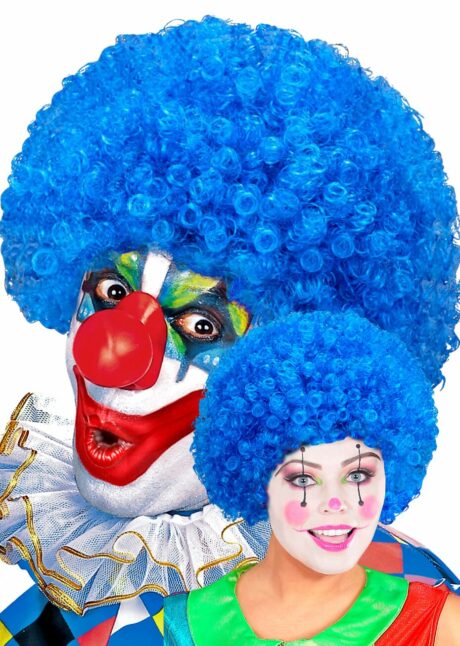 perruque de clown bleue, perruque clown adulte, perruque clown homme, perruque clown femme, Perruque de Clown Bleue – Cheveux Frisés