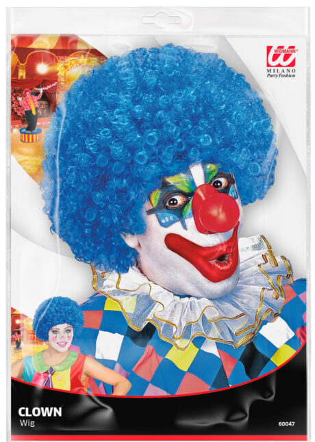 perruque de clown bleue, perruque clown, perruque frisée afro bleu, Perruque de Clown Bleue