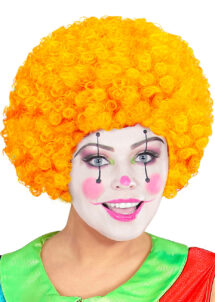 perruque de clown orange, perruque afro orange, perruque clown frisée orange