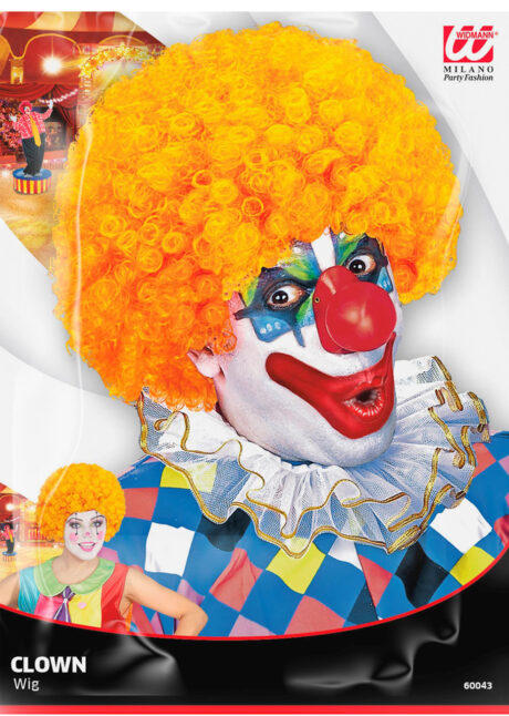 perruque de clown orange, perruque afro orange, perruque clown frisée orange, Perruque de Clown Orange