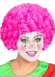 perruque de clown rose, perruque frisée rose, perruque afro clown rose