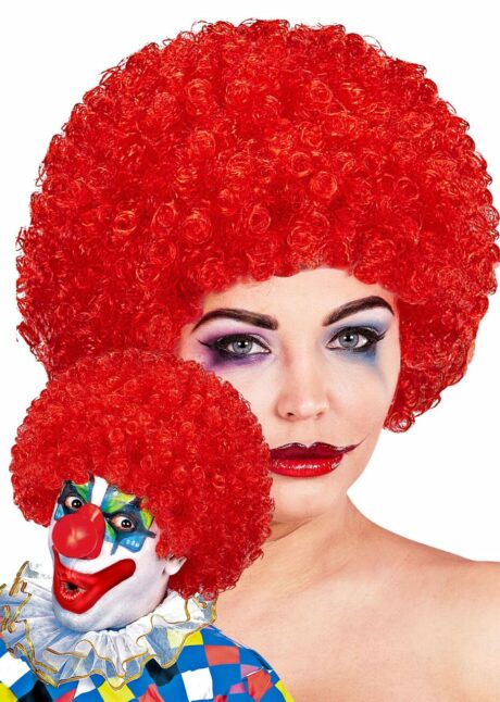 perruque de clown rouge, perruque clown homme, perruque clown femme, Perruque de Clown Rouge – Cheveux Frisés