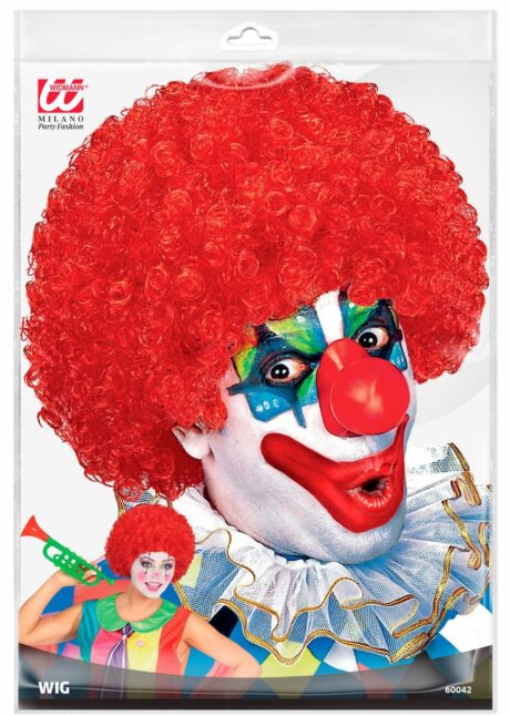 perruque de clown rouge, perruque clown homme, perruque clown femme, Perruque de Clown Rouge – Cheveux Frisés