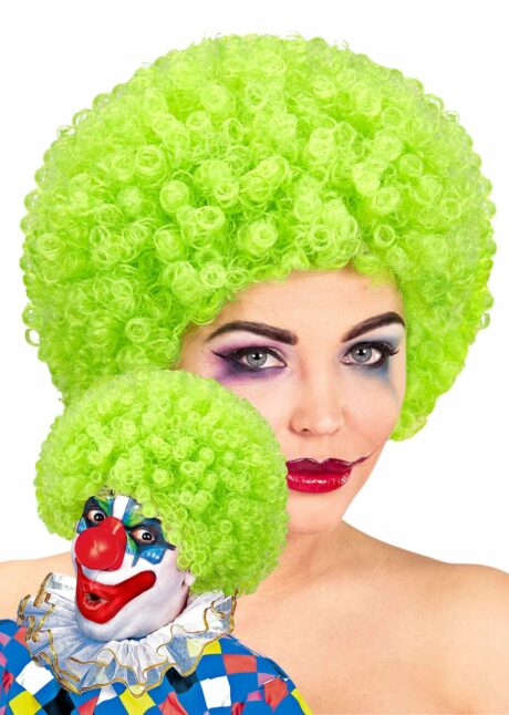perruque de clown verte, perruque clown adulte, perruque de clown frisée, Perruque de Clown Verte – Cheveux Frisés