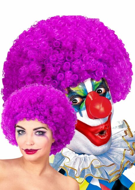 perruque de clown violette, perruque clown adulte, perruque de clown, Perruque de Clown Violette – Cheveux Frisés