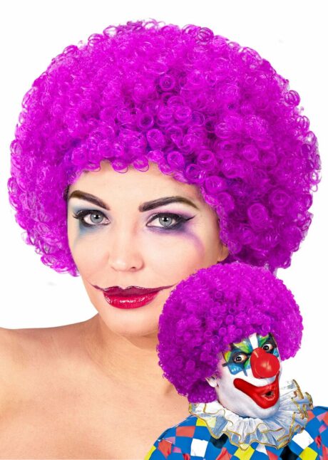 perruque de clown violette, perruque clown adulte, perruque de clown, Perruque de Clown Violette – Cheveux Frisés