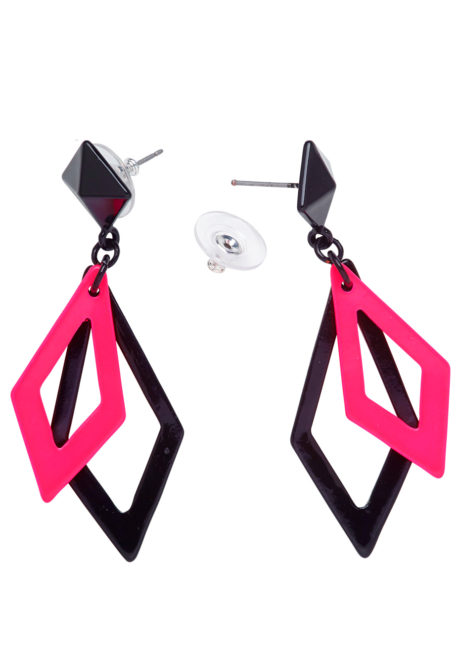 bijoux disco, bijoux fluo, bijoux années 80, bijoux pour déguisements, accessoires fluos, accessoires années 80, collier disco, bijoux plastique fluo pas cher, Boucles d’Oreilles Années 80, Black Pink