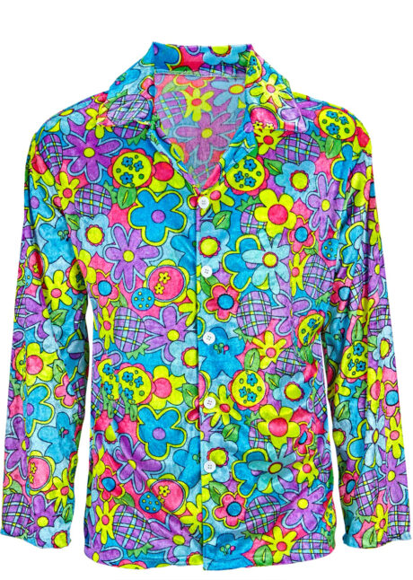 Chemise Homme Manches Longues Colorée - Style Hippie Années 70 - Motif Floral Arc-en-ciel Hawaïen - Pour Fête, Streetwear, Loisirs